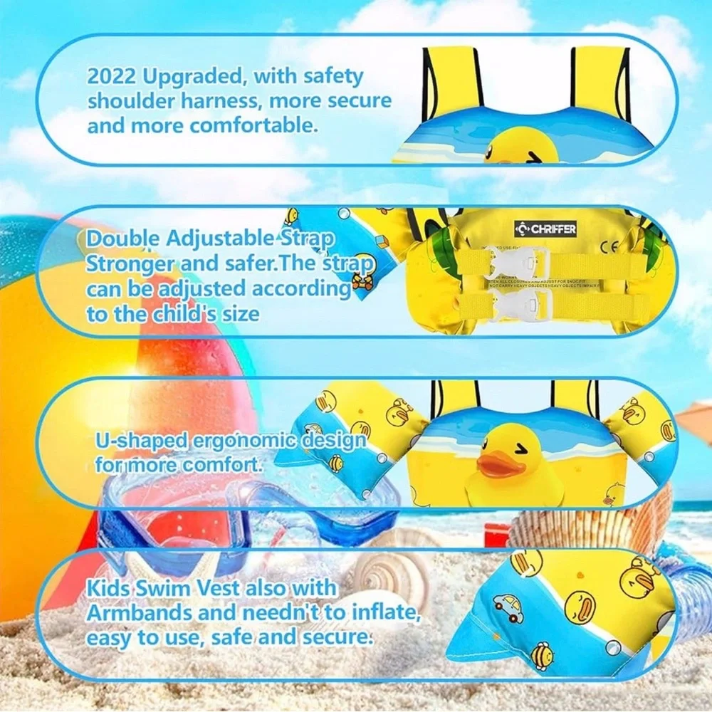 Children's Yellow Duck Swim Vest with Double Buckle Safety Straps